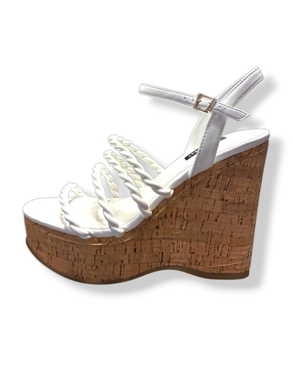 🤍 Nine West Renest Wedge Sandals White twist Cork Platform Heel Size 8.5 NIB